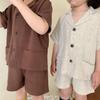 Conjuntos de Roupa de Verão para Crianças em Tamanhos Pequenos Conjunto de Duas Peças: Camisa de Manga Curta Lisa + Calções