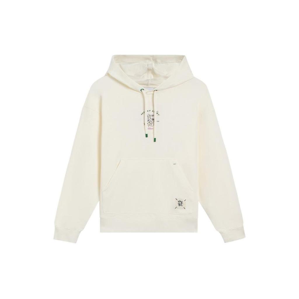 Li-Ning Loose Fit Embroidered Hoodie With Floral Back Women Tops Off-White AWDS920-1