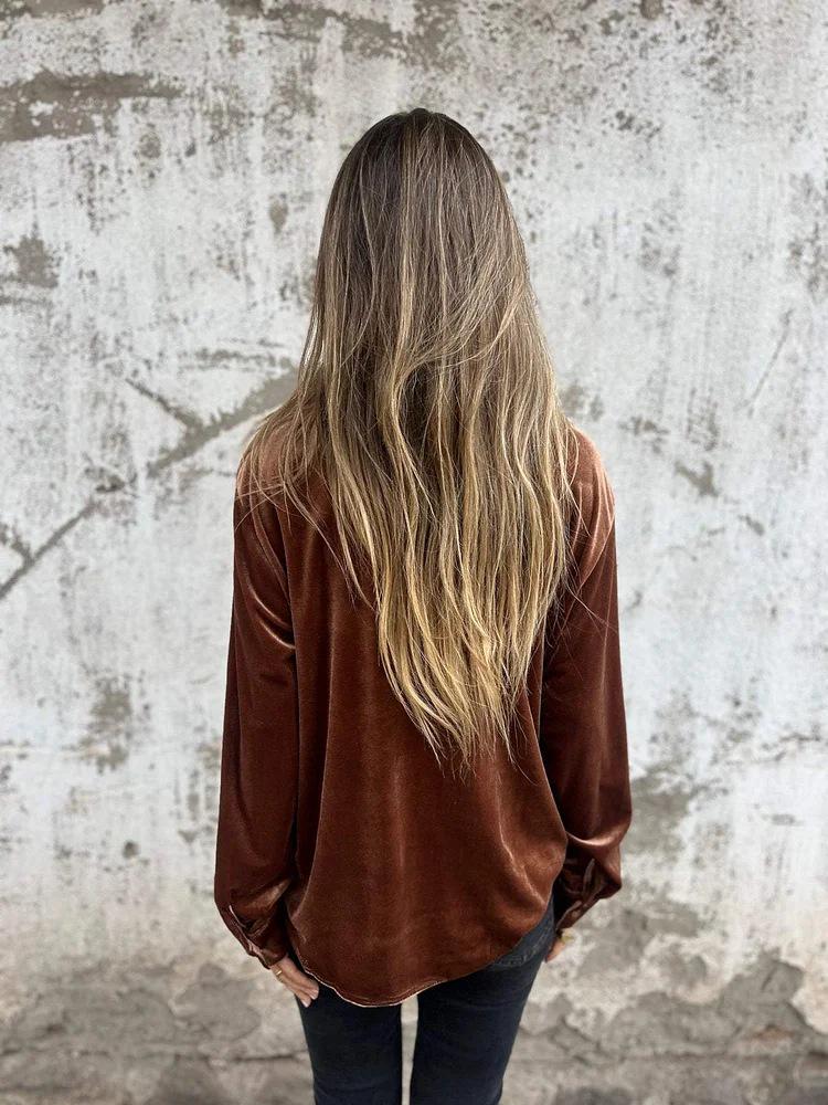 2024 Autumn Winter Fashion Gold Velvet Lapel Shirt