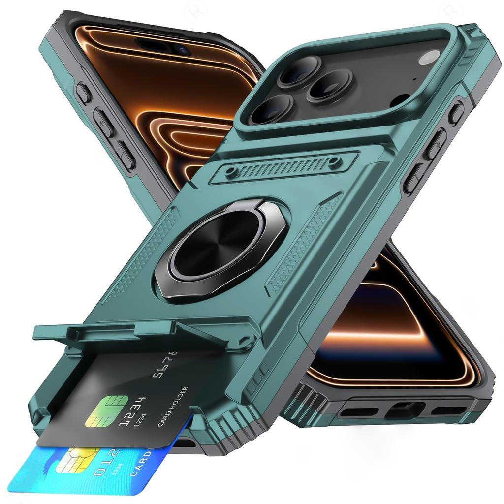 Militärpanzer Anti-Fall Schutzhülle für iPhone 17 Pro Max Air 14 15 Plus 13 16 Pro Magnetischer Ringständer Kartenfach Handyhülle