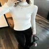 Women's Slim-Fit Fleece-Lined Black High-Neck T-Shirt with Lace Splicing Sleeves, Ideal for Autumn and Winter