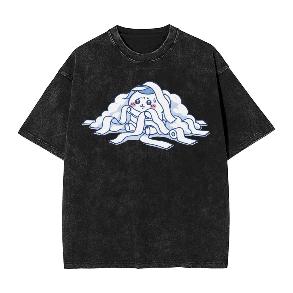 Chiikawas Cryba Gewaschenes T-Shirt Streetwear Hip Hop Lässige T-Shirts Tops Herren Damen Baumwolle Harajuku Bedruckt