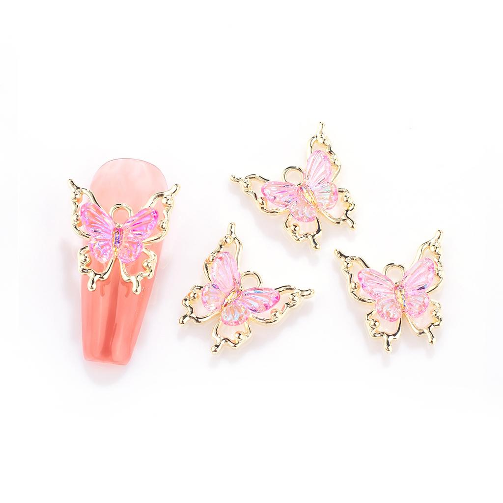 10pcs Butterflies Nail Decoration Shiny Stereoscopic Nail Charm Art 3D Stereoscopic Visual Effect Gradient Iridescent Butterflie