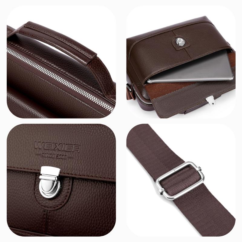WEIXIER Men's Leather Crossbody Shoulder Bag Waterproof Messenger Briefcase Satchel Travel Bag Handbags Adjustable Strap