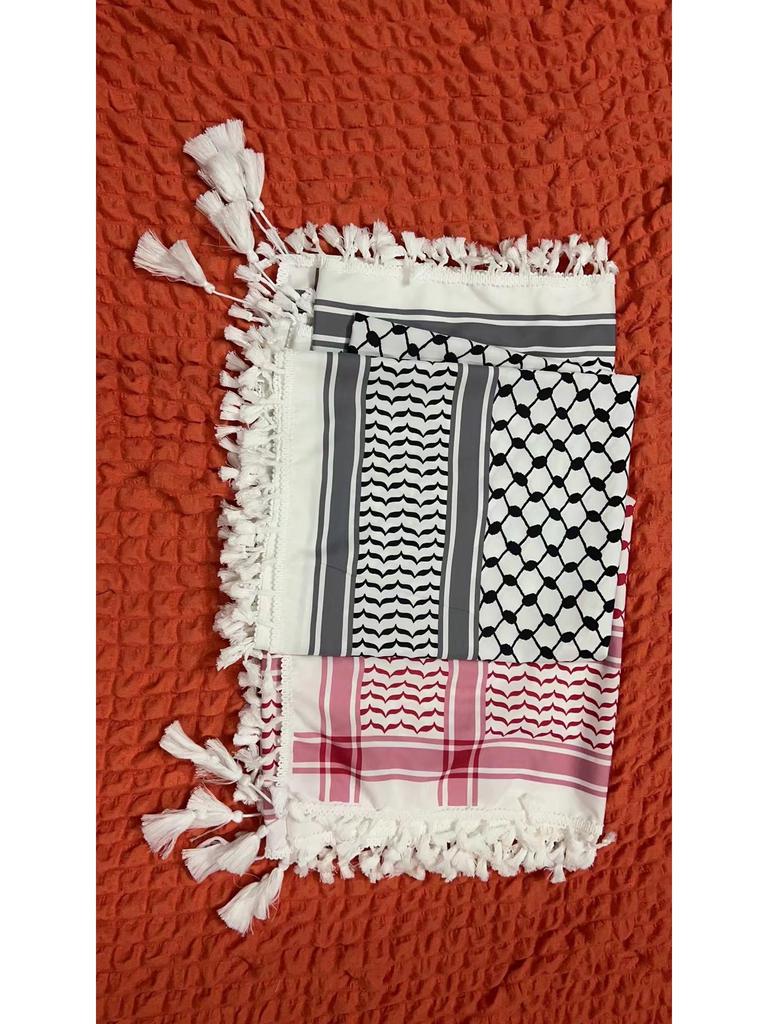 New Four-Sided Tassel Arabic Headscarf - Square Tactical Scarf for Outdoor Muslim Wear