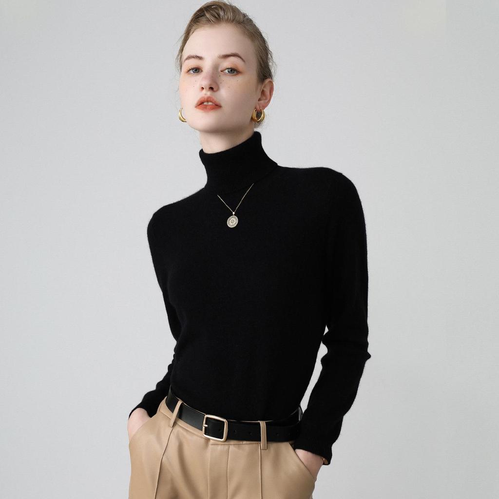 Women's Cashmere High Neck Slimming Sweater - Long Sleeve, Warm, Elegant Autumn/Winter Knitwear Top