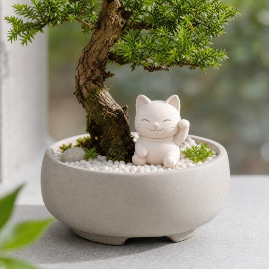3D Printed Luck Cat Statue, Cute White Maneki Figurine, Matte White Mini Fortune Cat Ornament for Home Desk Bedroom Decor, Holiday Birthday