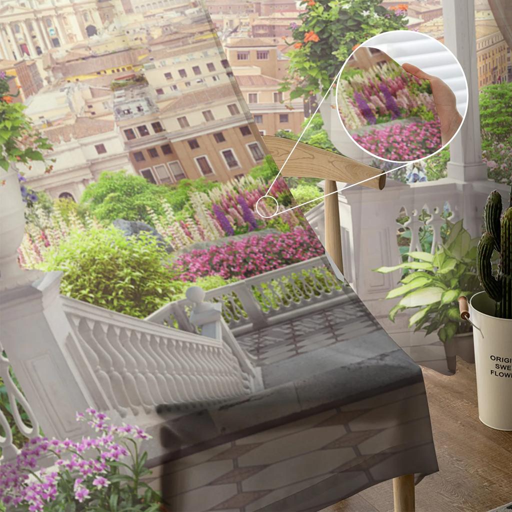 European Style Building Balcony Scenery Tulle Window Curtains Living Room Organza Sheer Voile Curtain Bedroom Kitchen Home Decor