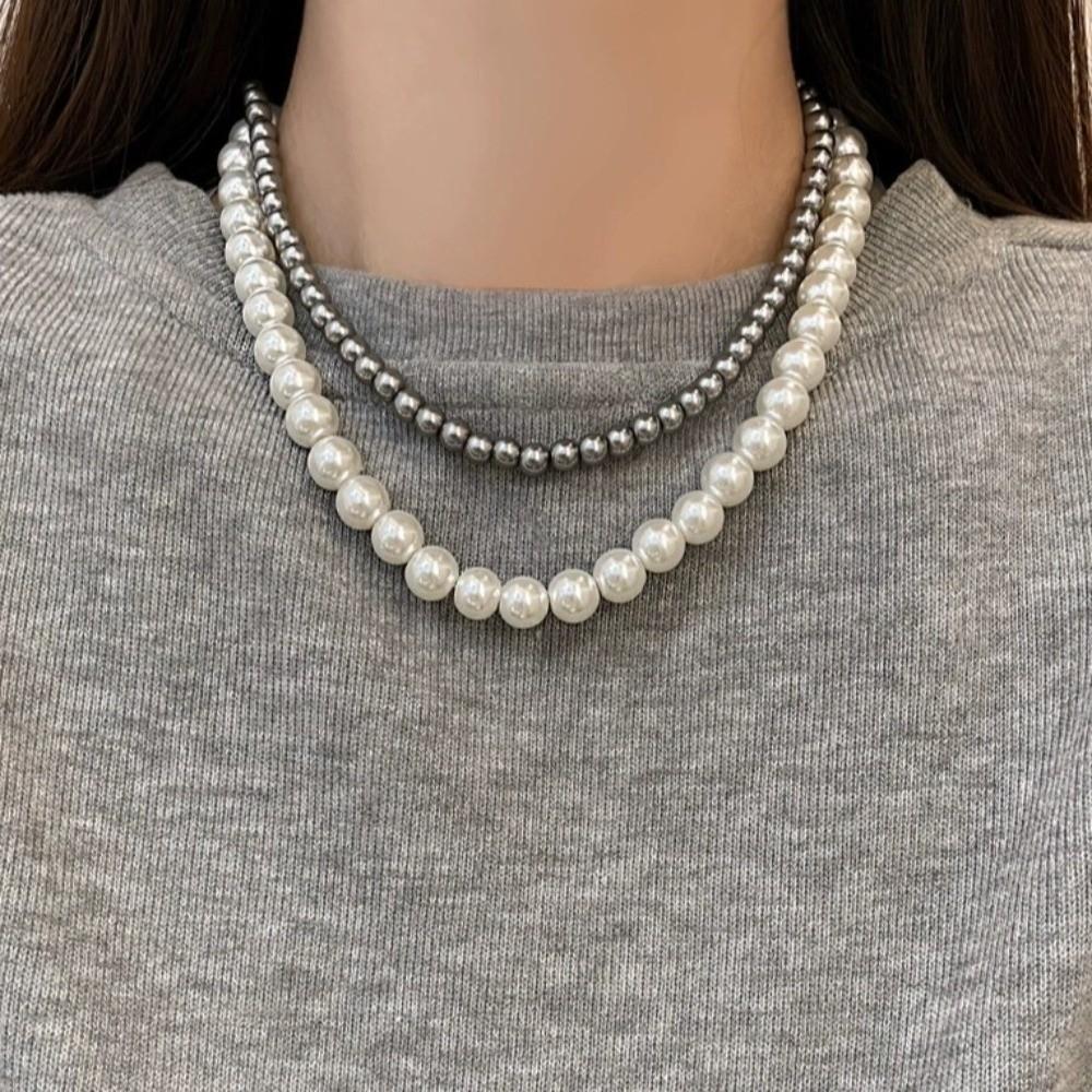 Beads Gray Pearl Necklace Imitation Clavicle Chain New Beaded Choker  Women