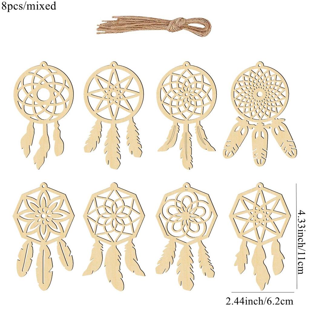 8Pcs/Set Wooden Dream Catcher Crafts Feather Shape Hanging Ornament For Home Birthday Party Decorations Kids DIY Painting Gifts