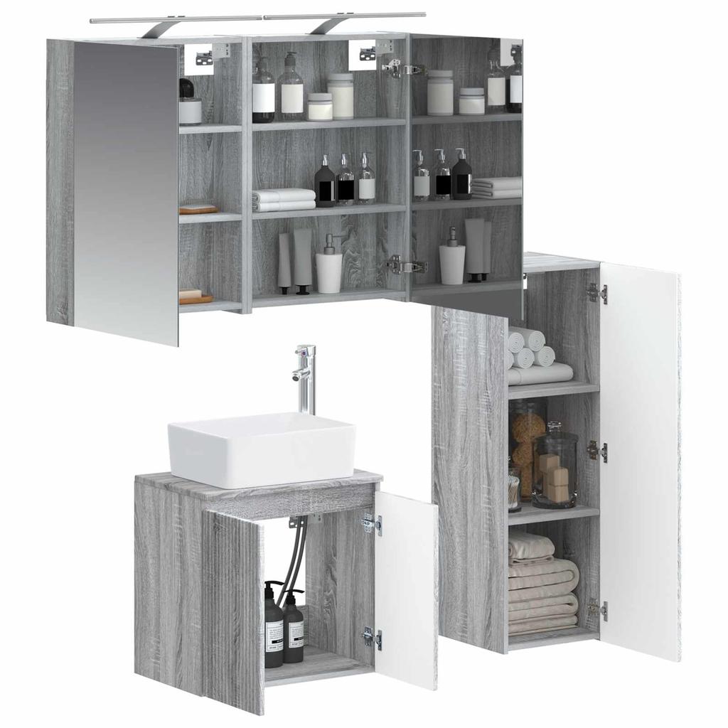 Bathroom Furniture Set 4 pcs Grey Sonoma Engineered Wood and Glass