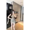 [] Pure desire wind streamer one-word collar dress women's summer sexy temperament waist hip skirt short skirt