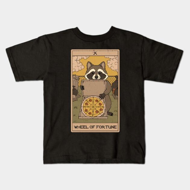 Boys Girls Soft Cotton Graphic Tees Wheel Of Fortune - Raccoons Tarot Breathable Daily School Wear Kids T-Shirts