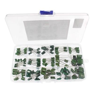 150PCS 2A331J-2A474J 100V Polyester Capacitor Kit 15 Value Metal Film Polyester Capacitors Set Electronic Component Box