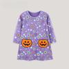 Girls Autumn Crew Neck Girls Dress Halloween Patch Long Sleeve Skirt