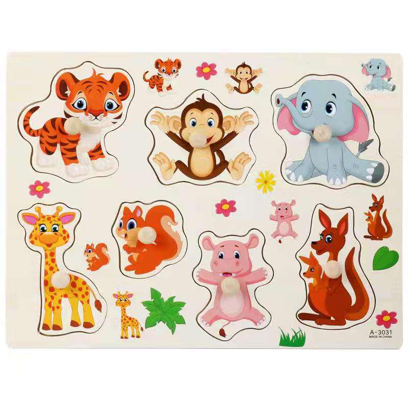 Wooden 3D Educational Grasping Board & Puzzle for Children: Animal & Fruit Theme Cognitive Toy