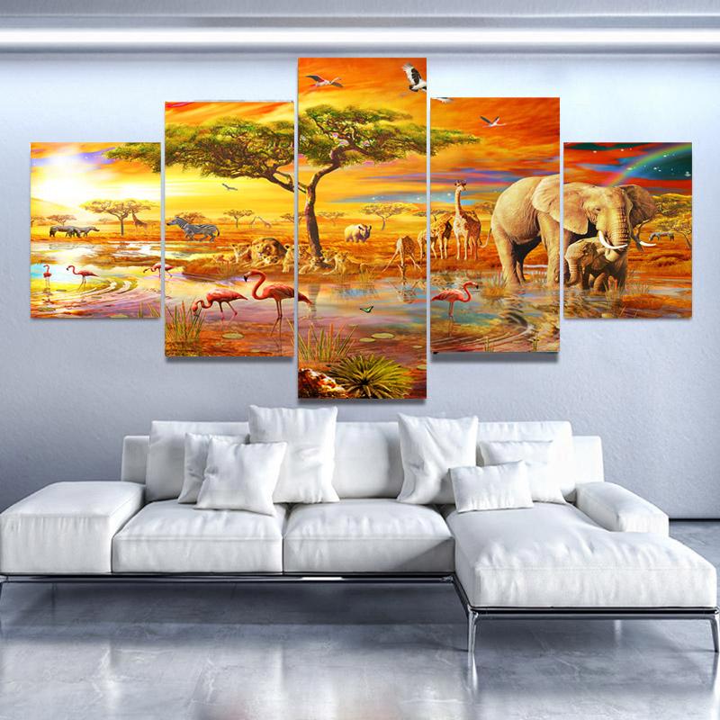 

5 панелей тропические джунгли, растения и животные, пейзаж, холст, живопись, постеры и принты, настенное искусство, домашний декор для детской комнаты, без рамки 20x35 20x45 20x55cm