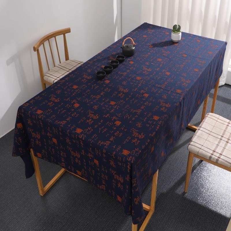 Retro Calligraphy Cotton Linen Tablecloth for Coffee Tables and Desks