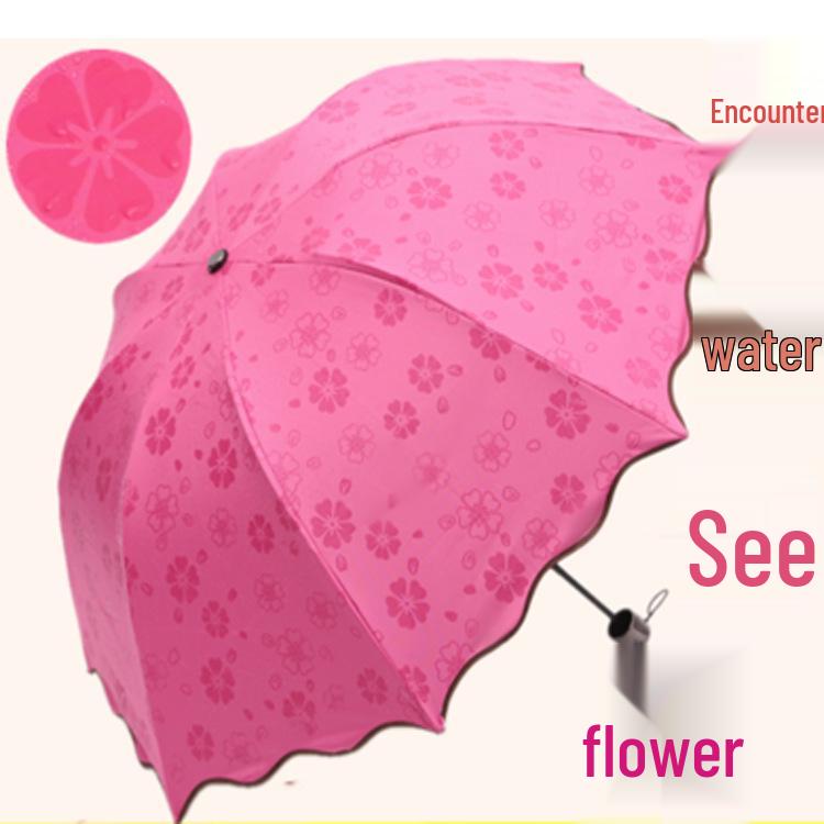 Women's Sun Protection Folding Umbrella - UV Resistant, Black Coating, Dual-Purpose for Sun and Rain