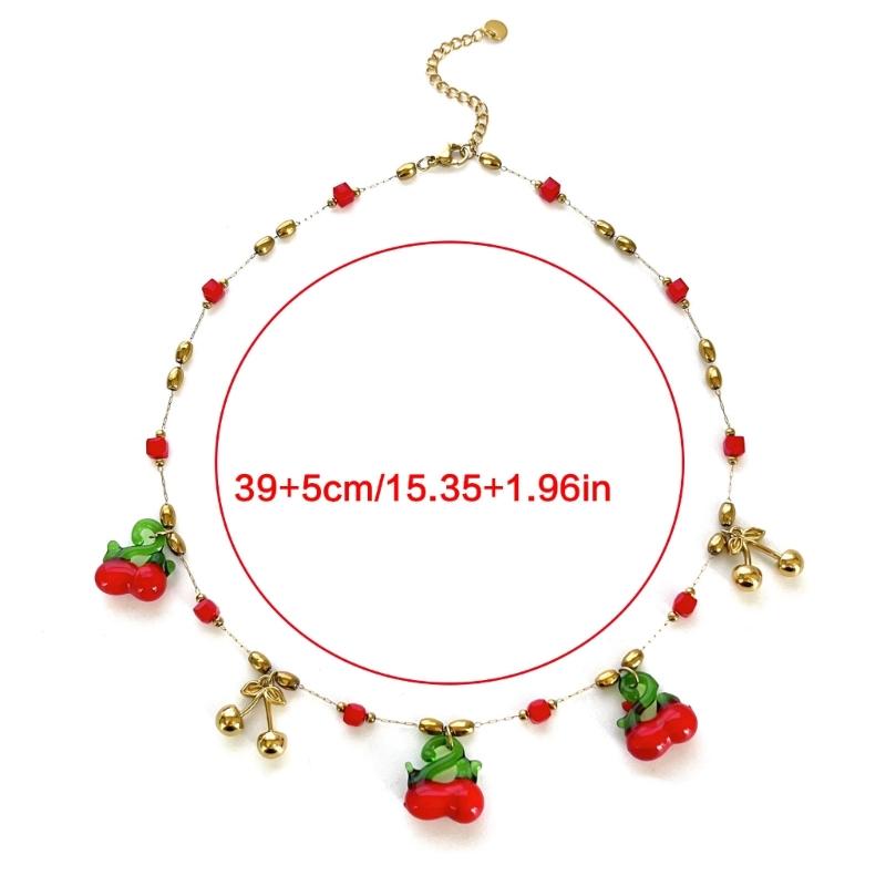 Sweet Cherry Inspired Necklace Stainless Steel Pendant Spring Summer Jewelry Gift Adjustable Chain For Daily Wear