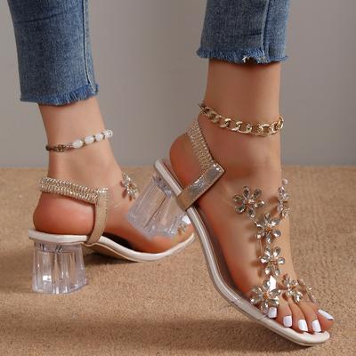Fashion Fashion Rhinestone Stiletto Women's Shoes Transparent PVC High Heels Buckle High Sandals Women Sandals High Heels