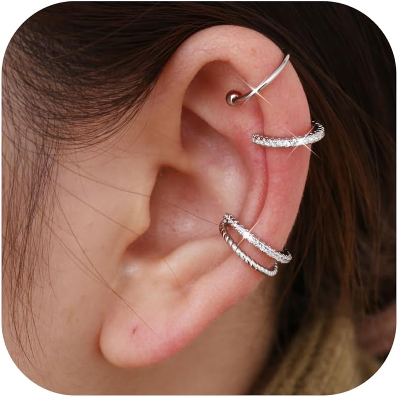 Ear Cuff Earrings for Women Non Piercing 14K Gold Plated Ear Cuffs Non Pierced Adjustable Fake Earrings Jewelry 3-4PCS