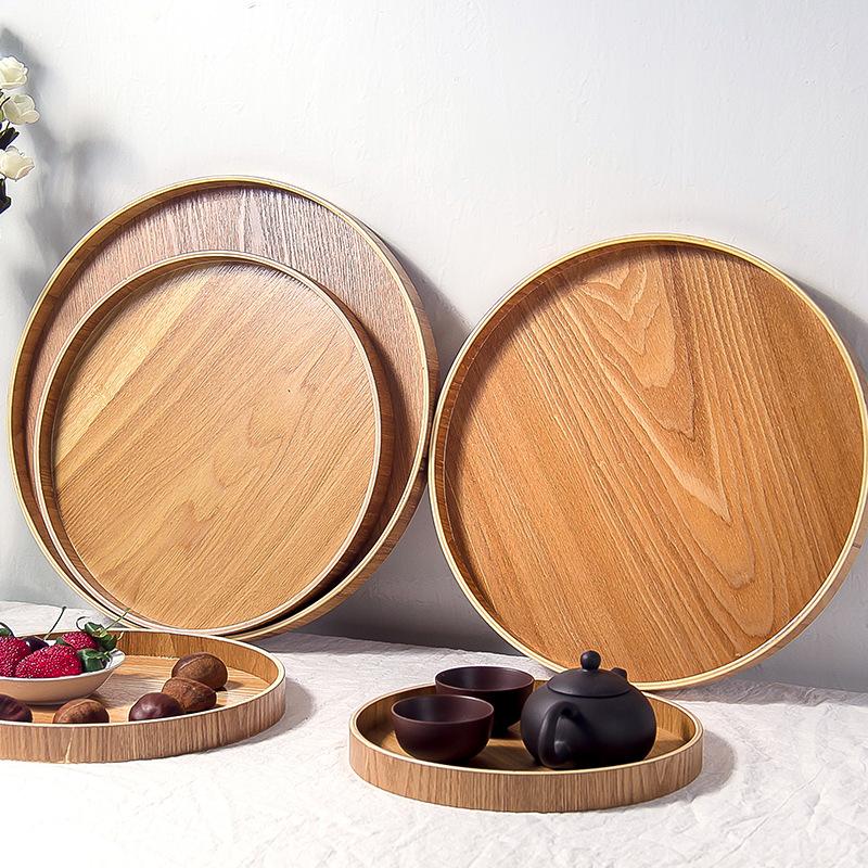 Japanese Style Round Tray Food Serving Plate Natural Wood Snack Dessert Plates Wooden Simple Fruit Dish Tray Kitchen Organizer