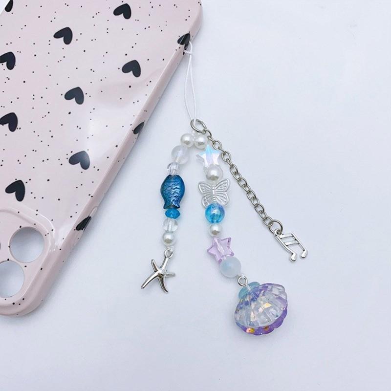 Handmade Beaded Phone Lanyard Star Shape Pendant Strap Detachable Phone Chains Keyring Portable Accessory for Women