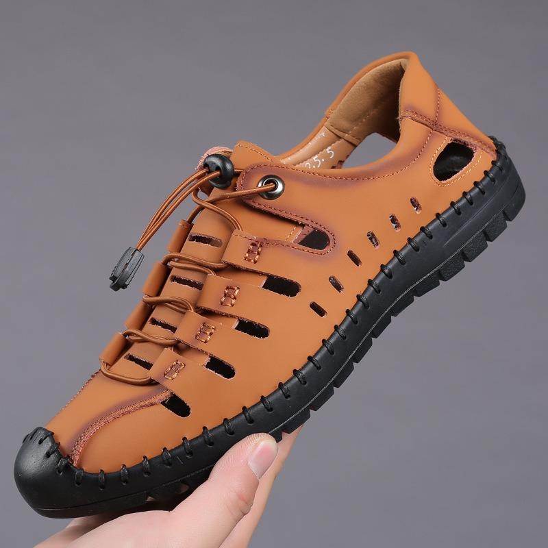 Men's Sandals New Summer Bag Head Hollow Shoes Green Outdoor Casual Shoes Fashion Soft-soled Sandals