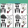 Short And Stylish Old Man Costume Wig Set With Beard Hat And Cane For Kids