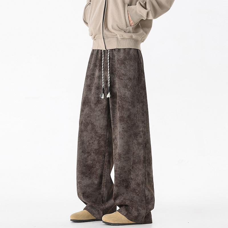 Men's Tie-Dye Wide Leg Pants - Corduroy Drawstring Loose Trousers for Streetwear and Casual Daily Wear