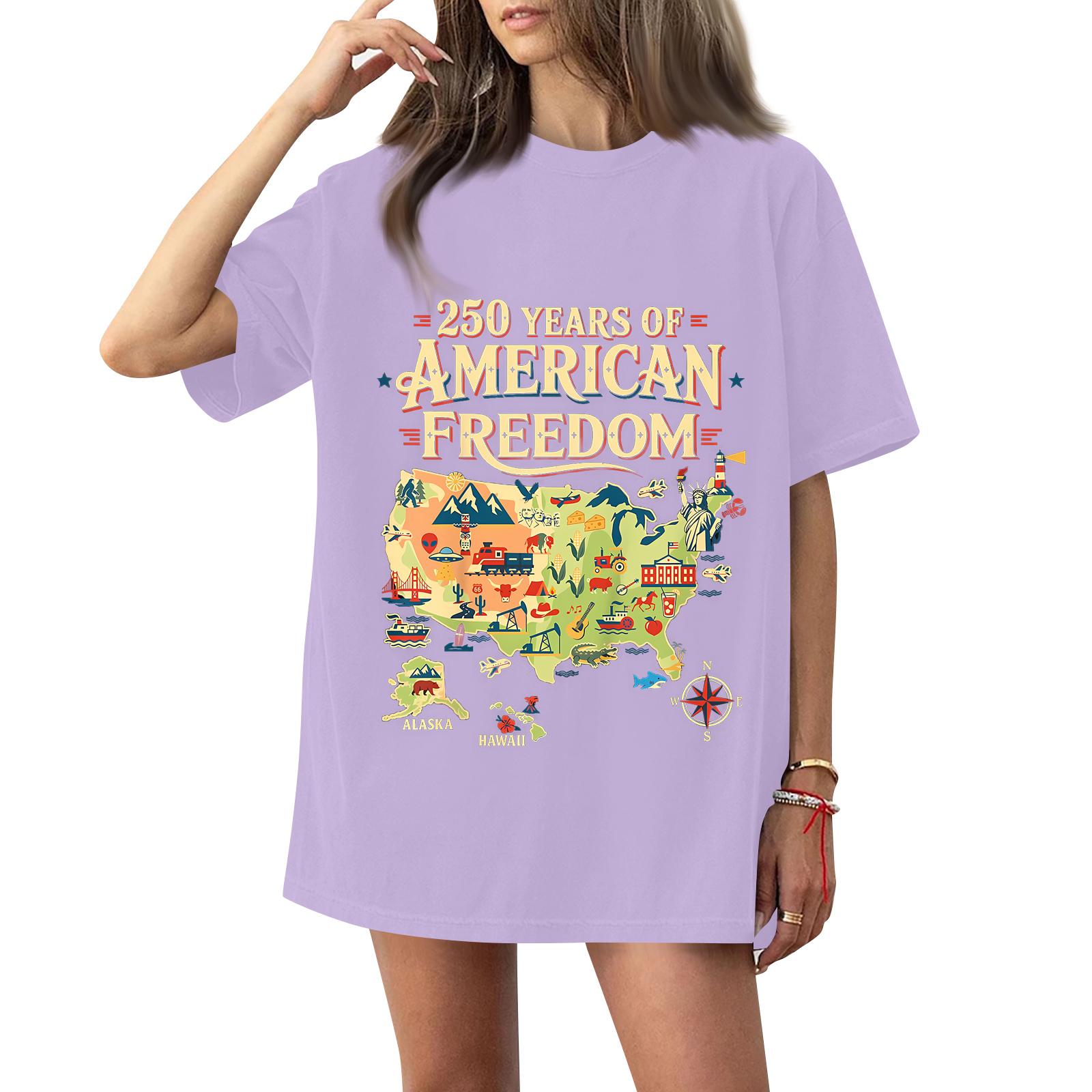 Women s Fashionable Casual Short-Sleeve Neck Printed T-Shirt for the 253th Anniversary of the Founding of the United States XXL