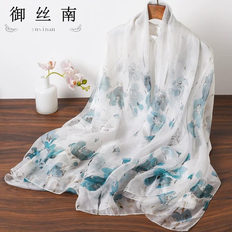 Spring Summer Women Large-size Printed Beach Shawls Muslim Hijabs Travel Thin Sunscreen Scarf/Scarves 100% Silk Beach Scarf
