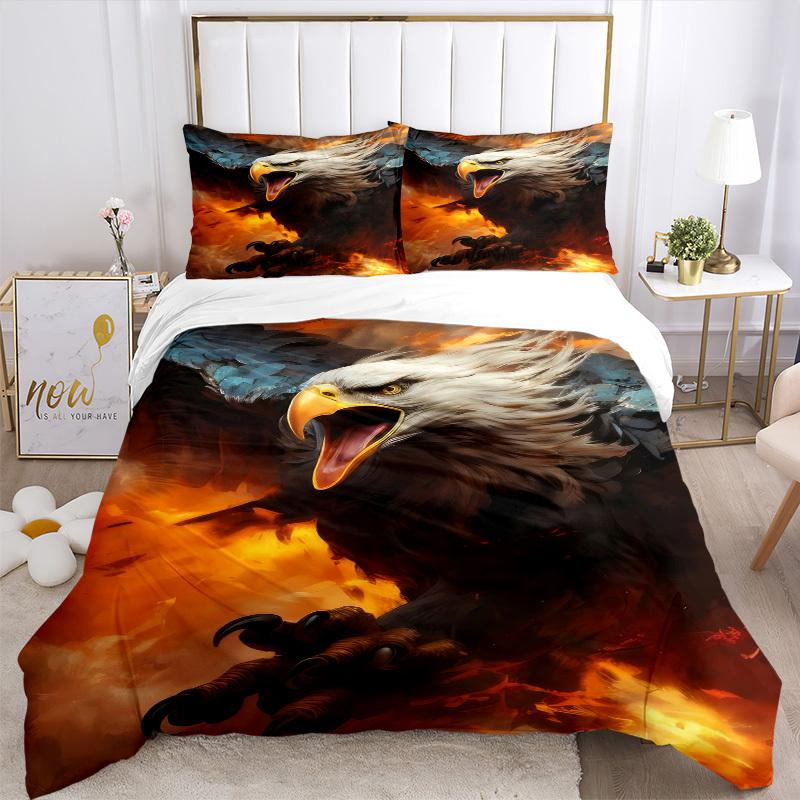 3pcs Eagle, Fire Duvet Cover Set -Includes 1 Duvet Cover and 2 Pillowcases, No Quilt Core, All-Season Home Decor  Yy251111150
