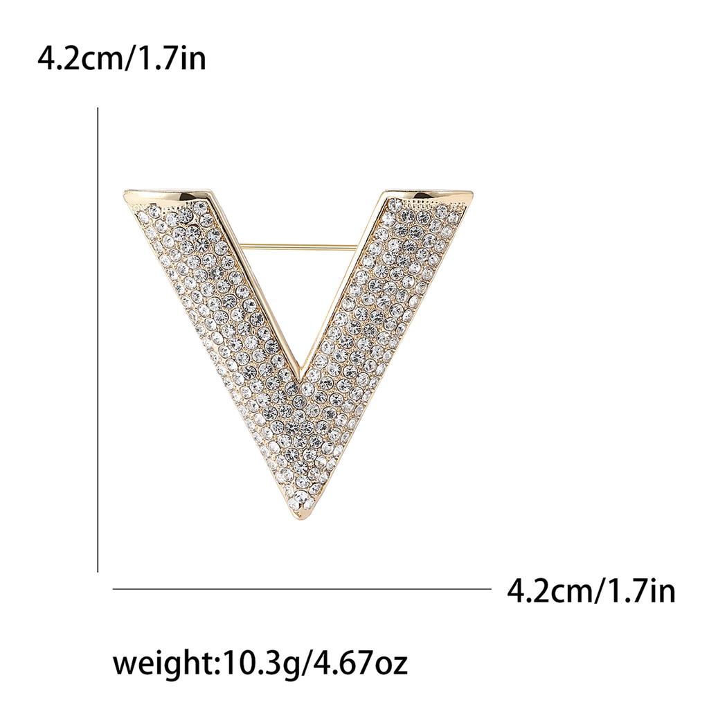 Japan And Korea Fashion Versatile Alloy Rhinestone Big V Brooch Creative Design Women'S Suit Coat Corsage Jewelry Pin
