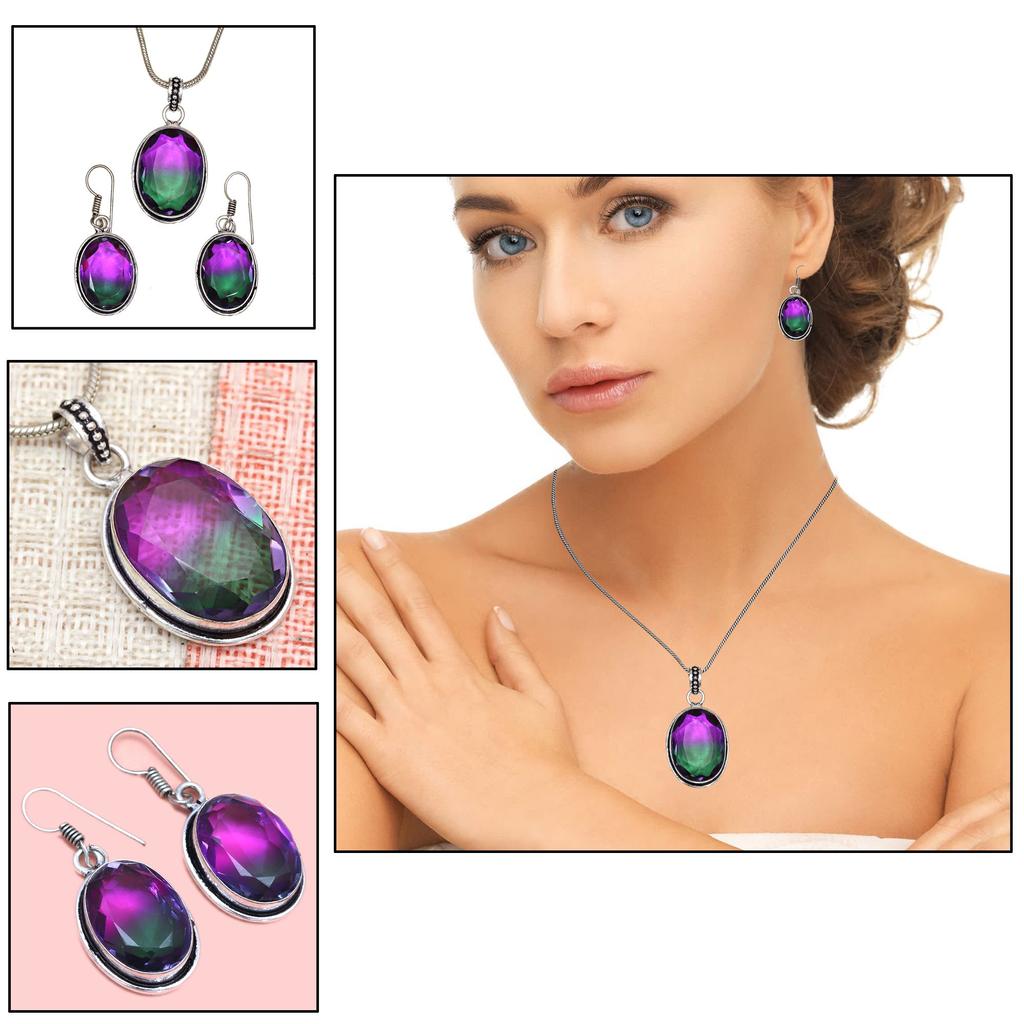 Tourmaline Set Gemstone Gift Wedding Party Bi-Color Pendant,Earring,Ring