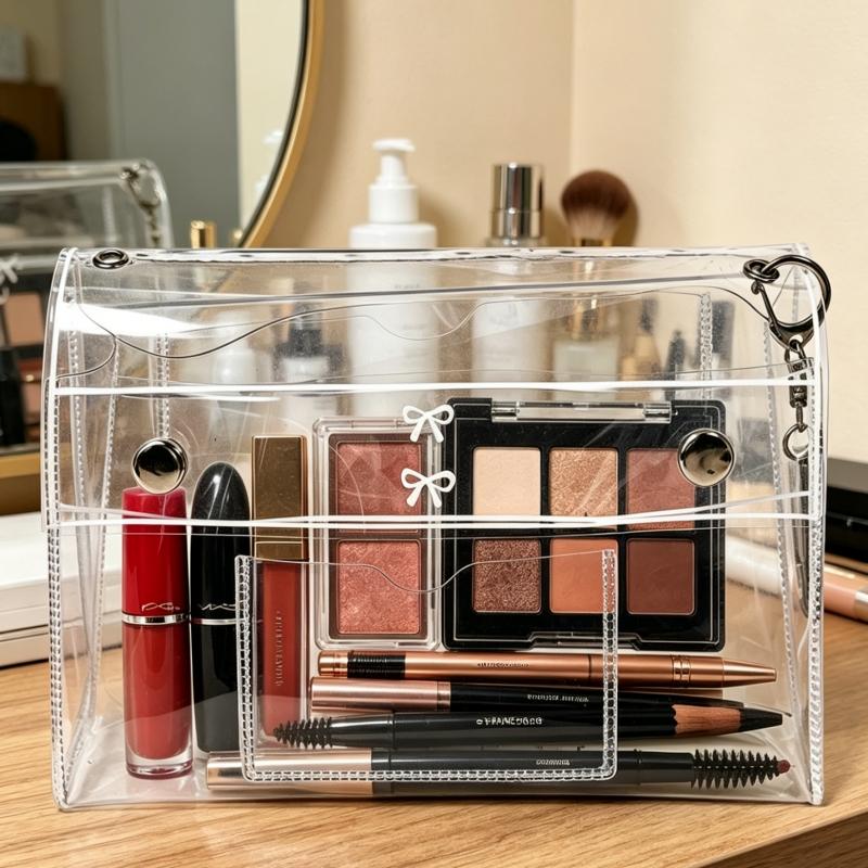 Multi-pocket PVC Transparent Pencil Case Portable Cosmetic Makeup Bag Travel Organizer for Student School Office Storage