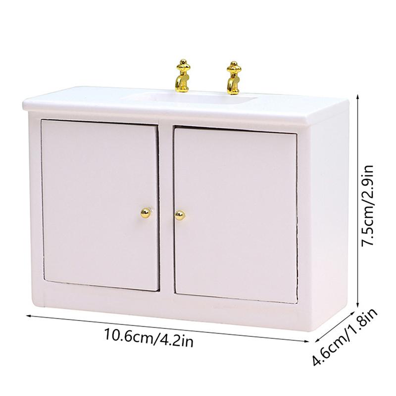 Wooden Wash Basin Cabinet With Hand Sink Miniature Furniture Toys For 1/12 Dollhouse Bathroom Kitchen Decoration