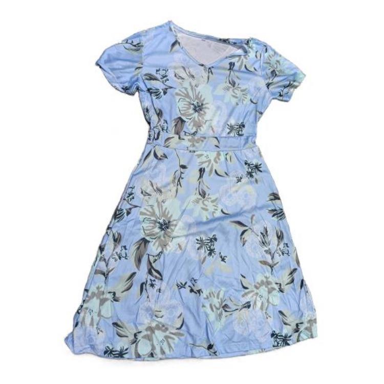 Waist Tight Floral Print Summer Women Midi Dress Streetwear Short Sleeve Dress for Party