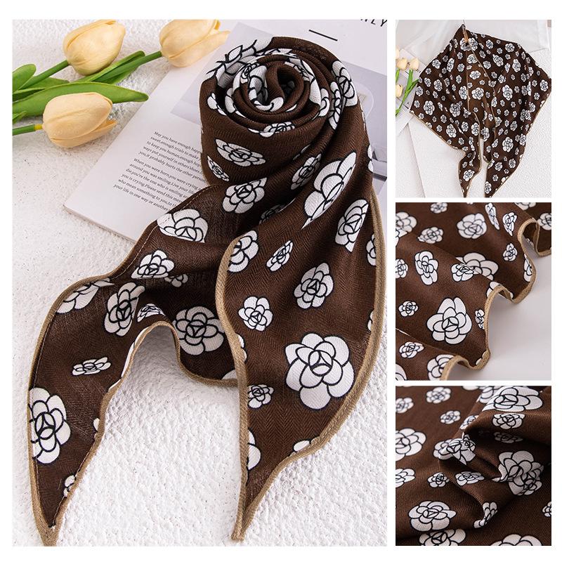 Spring New Retro Printed Women's Silk Scarf Flower Triangle Scarf Headscarf Scarf Accessories Scarf Outer Shawl