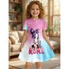 Kleines Mädchen Niedlicher Anime Cartoon Print Rundhalsausschnitt Kurzarm A-Linie Kinder Sommer Ausgestelltes Schwingkleid