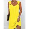 QICED Fashion Summer Spring Solid Color Print Sleeveless V-Neck Casual Dresses