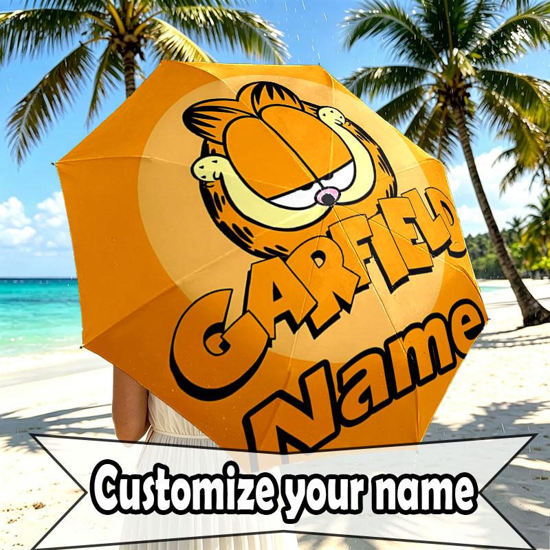 Personalisierter Garfield-Druckschirm mit individuellem Namen, Automatisches Öffnen und Schließen, Stabiler 8-Rippen-Rahmen, Für Pendeln, Camping, Wandern, Geburtstagsgeschenk