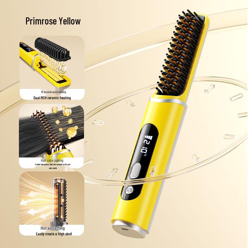 Compact Mini Wireless Hair Straightening Comb with Negative Ion Technology - Protects Hair, Cold Air Feature