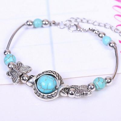 Damen-Armband mit türkisfarbenen Perlen, bezaubernder Armreif aus Legierung, Schmuck, Geschenk