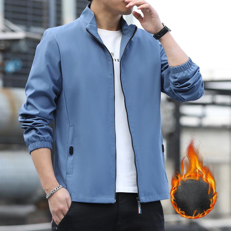 Men's Autumn New Simple Solid Color Stand-up Collar Windproof Top, Youth Fashion Casual Versatile Coat