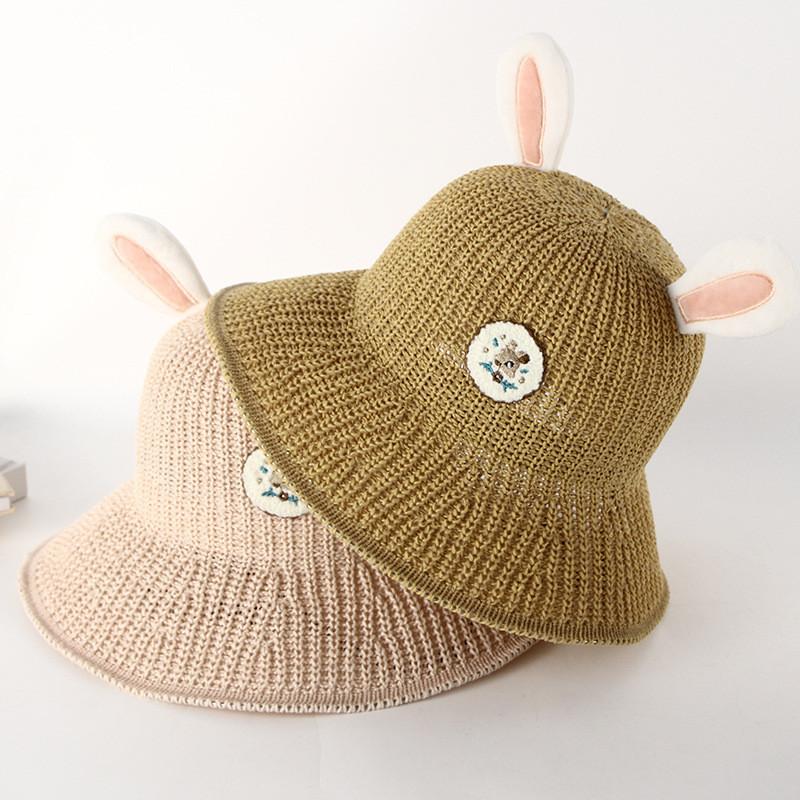 Cute Bunny Ear Knit Hat For Children Spring Autumn Outing Sun Hat Breathable Sweet Baby Basin Cap