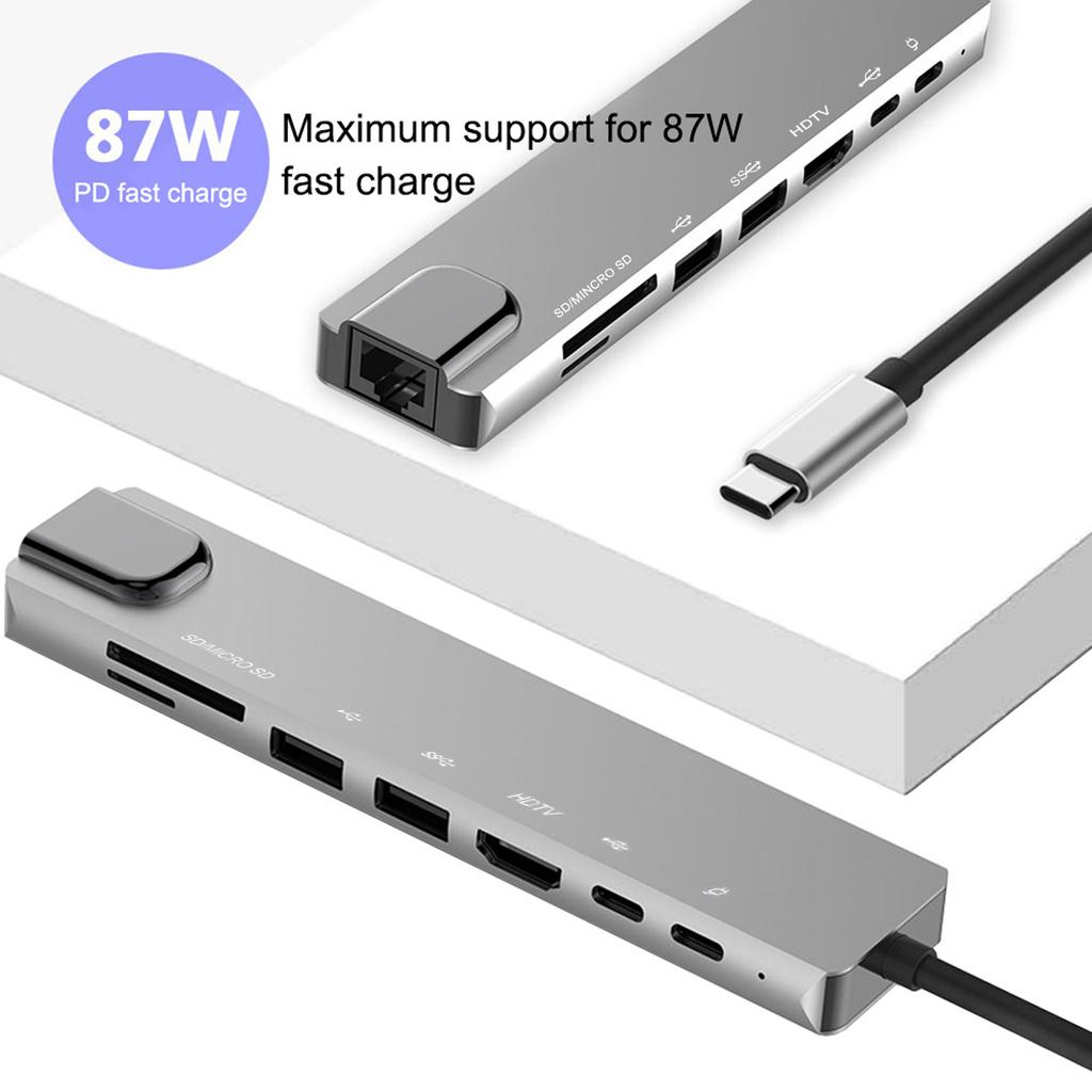 8 IN 1 USB C Hub Type C Docking Station Multiport Adapter with 4K HD RJ45 Ethernet USB 3.0 PD Charging Port SD TF Card