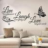 Live Laugh Love Wandaufkleber - Schönes Schmetterlingsblumen-Design Moderne Vinyl-Aufkleber Zitate für Heimdekoration Wohnzimmer