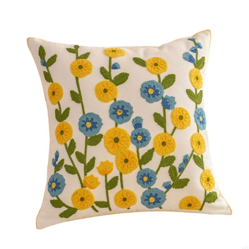 Pillowcase Flower Embroidered Canvas Cotton Pillowcase Soft Breathable Cushion Cover For Sofa Bedroom Home Decoration X3UC